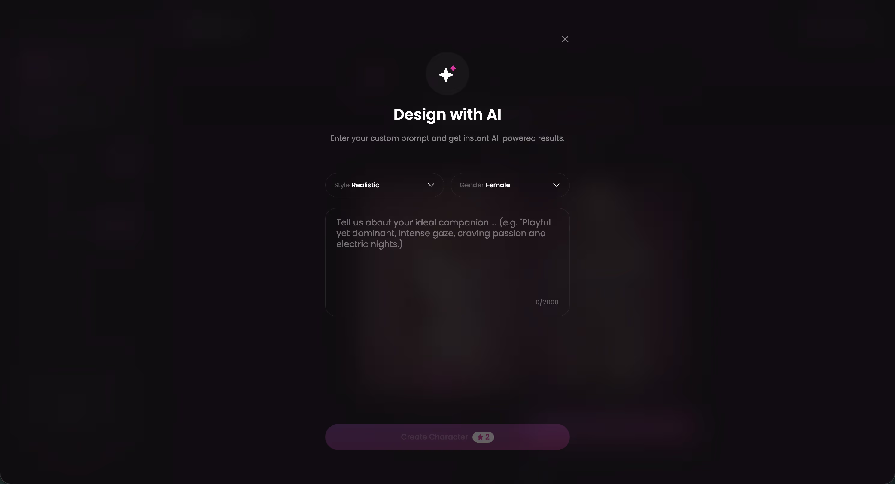 Design with AI — describe a custom AI character in text — dream girlfriend ai